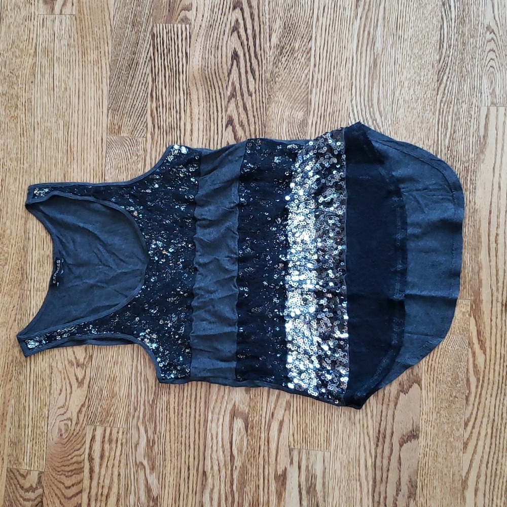 (XS) Express Glittery Sequin Tank Top Night Out Evening Party Everyday Versatile